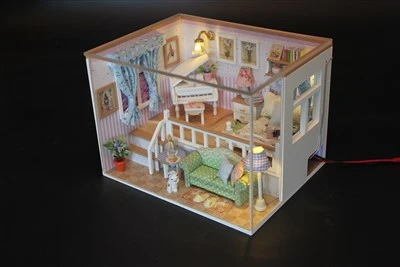 Mainan Kayu Hongda 2023 Rumah Diy Miniatur Rumah Boneka Modern Mikro Membangun Furnitur Miniatur Rumah Boneka